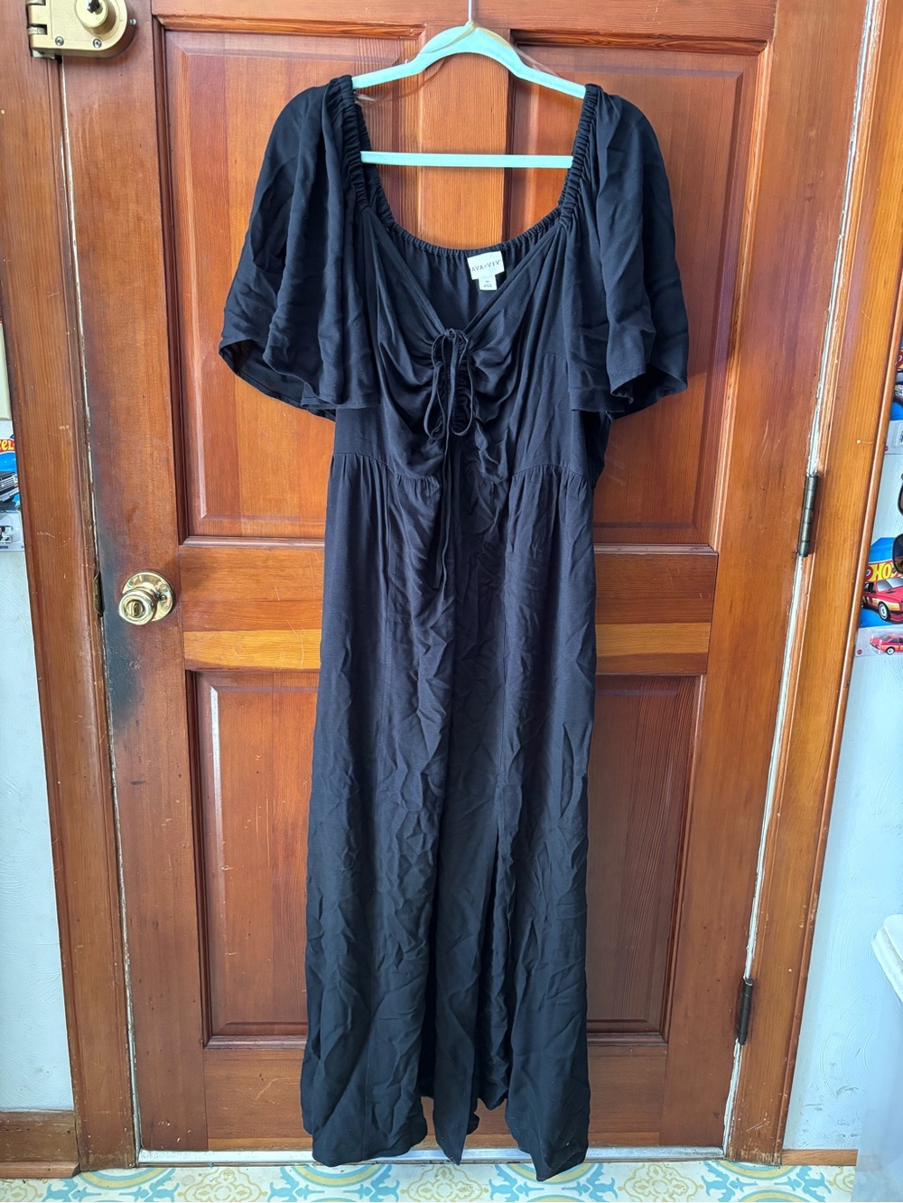 Ava & Viv Black Maxi Dress with Tie Front and Flutter Sleeves